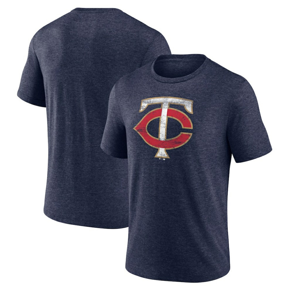 Minnesota Twins Official Logo Tri-Blend T-Shirt Heather Navy