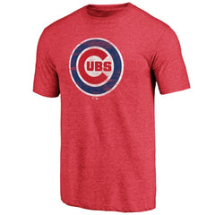Chicago Cubs Official Logo Tri-Blend T-Shirt Heather Red
