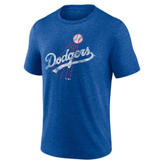 Los Angeles Dodgers Cooperstown Collection Throwback Logo Tri-Blend T-Shirt Heather Royal