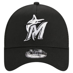Miami Marlins A-Frame 9FORTY Trucker Adjustable Hat Black | New Era