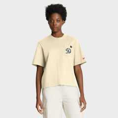 Los Angeles Dodgers Women's City Connect Pocket Boxy T-Shirt Cream | Nike