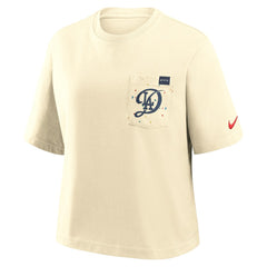 Los Angeles Dodgers Women's City Connect Pocket Boxy T-Shirt Cream | Nike