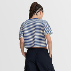 Seattle Mariners Women's Cooperstown Collection Striped Cropped T-Shirt Royal/Cream | Nike