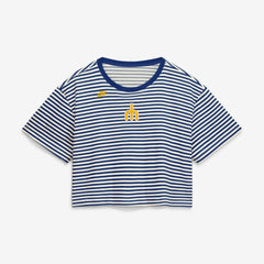Seattle Mariners Women's Cooperstown Collection Striped Cropped T-Shirt Royal/Cream | Nike