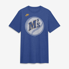 Seattle Mariners Cooperstown Logo Tri-Blend T-Shirt Heather Royal | Nike