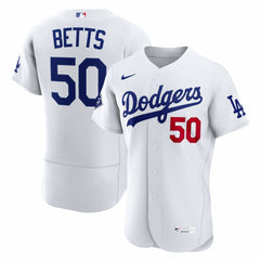 Mookie Betts Los Angeles Dodgers Home Authentic Sponsor Patch Jersey - White
