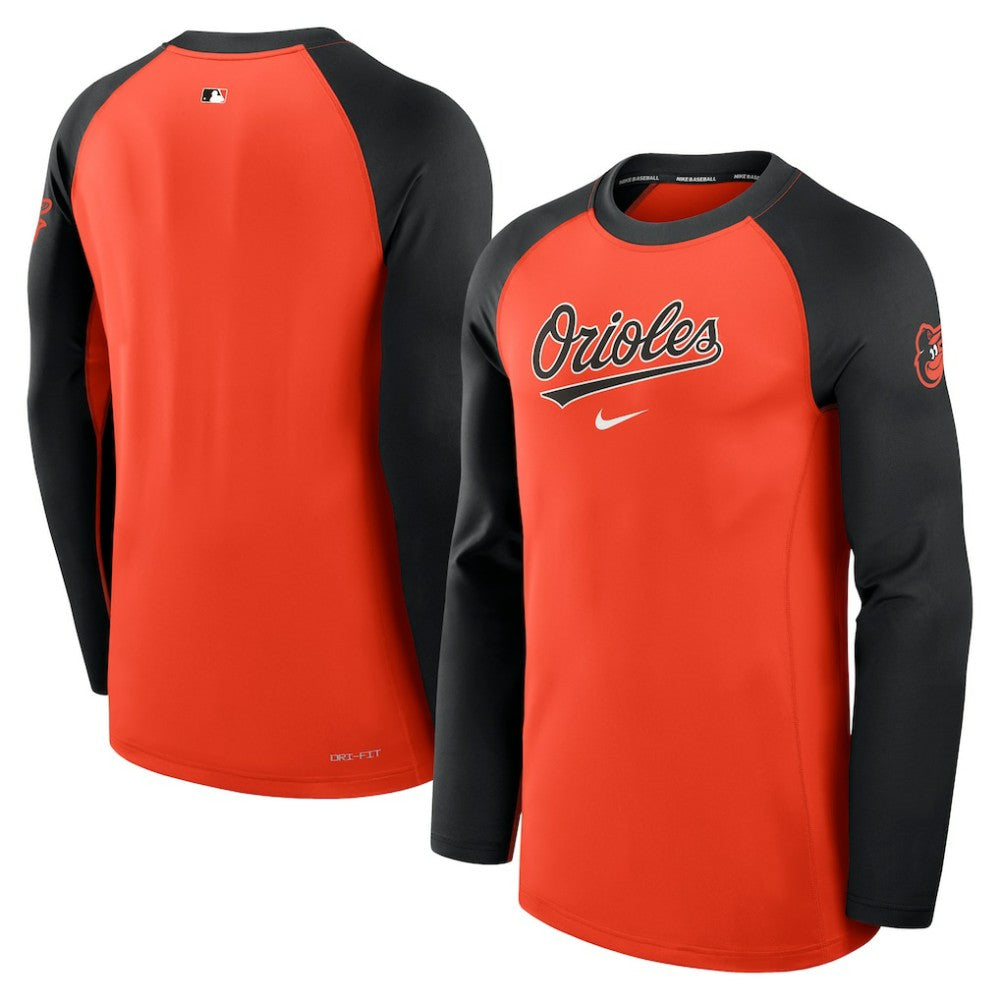 Baltimore Orioles Authentic Collection Game Time Dri-FIT Raglan Long Sleeve T-Shirt - Orange/Black | Nike
