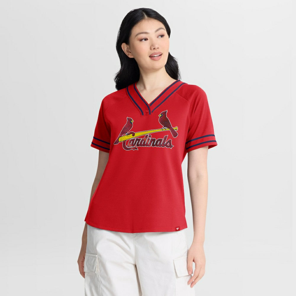 St. Louis Cardinals Women's Diva Race Ahead Raglan V-Neck T-Shirt Red