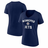Winnipeg Jets Logo Athletic Women's Arch Victory V-Neck T-Shirt Navy