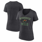 Minnesota Wild Logo Athletic Women's Arch Victory V-Neck T-Shirt Heather Charcoal
