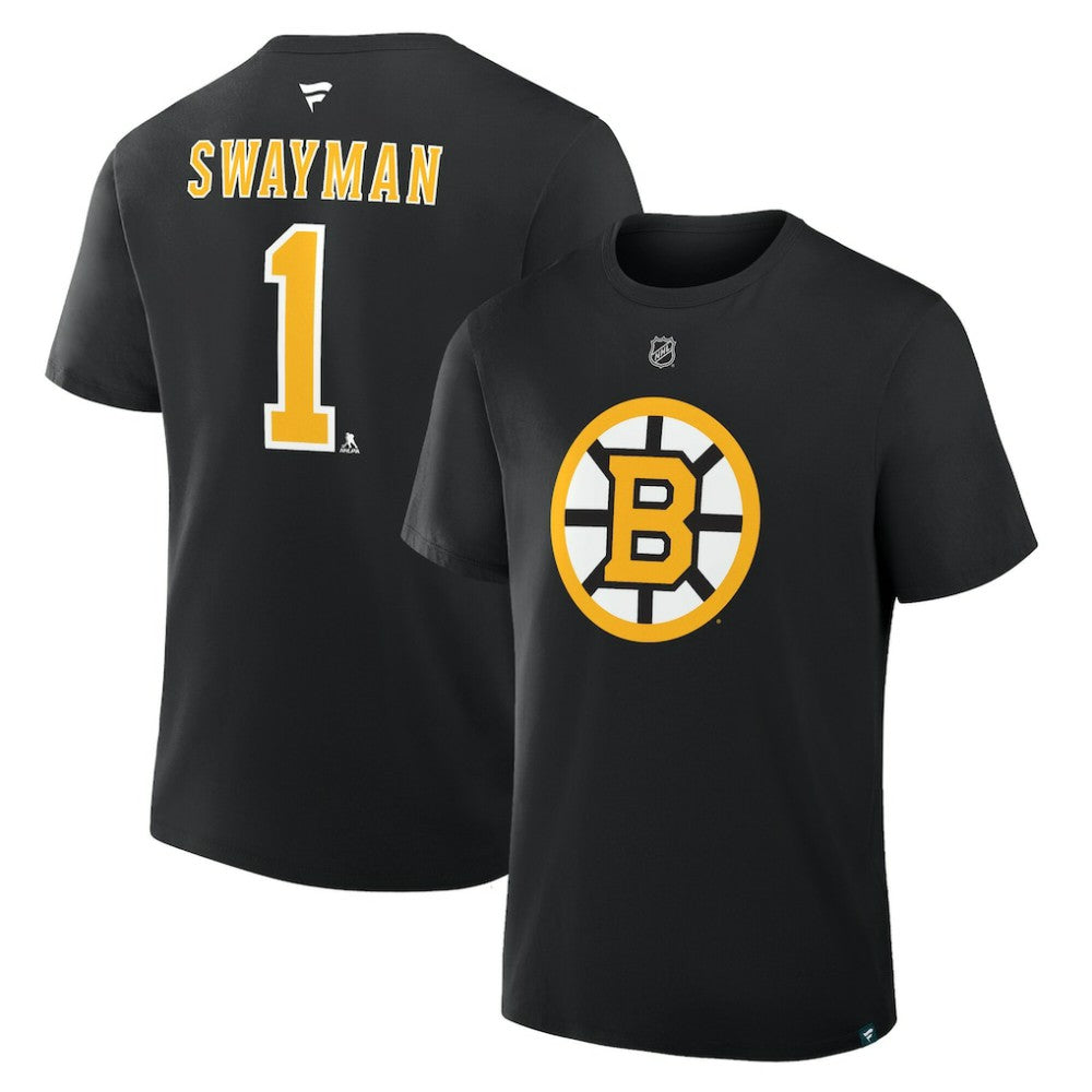 Jeremy Swayman Boston Bruins Fanatics Authentic Stack Name & Number T-Shirt Black