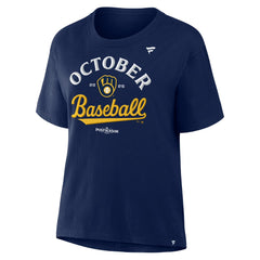 Milwaukee Brewers Women's 2025 MLB Postseason Locker Room T-Shirt Navy