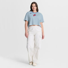 Philadelphia Phillies Women's Cooperstown Collection Striped Cropped T-Shirt Light Blue/Cream | Nike