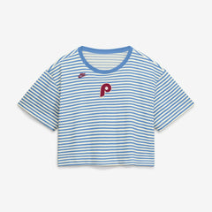 Philadelphia Phillies Women's Cooperstown Collection Striped Cropped T-Shirt Light Blue/Cream | Nike