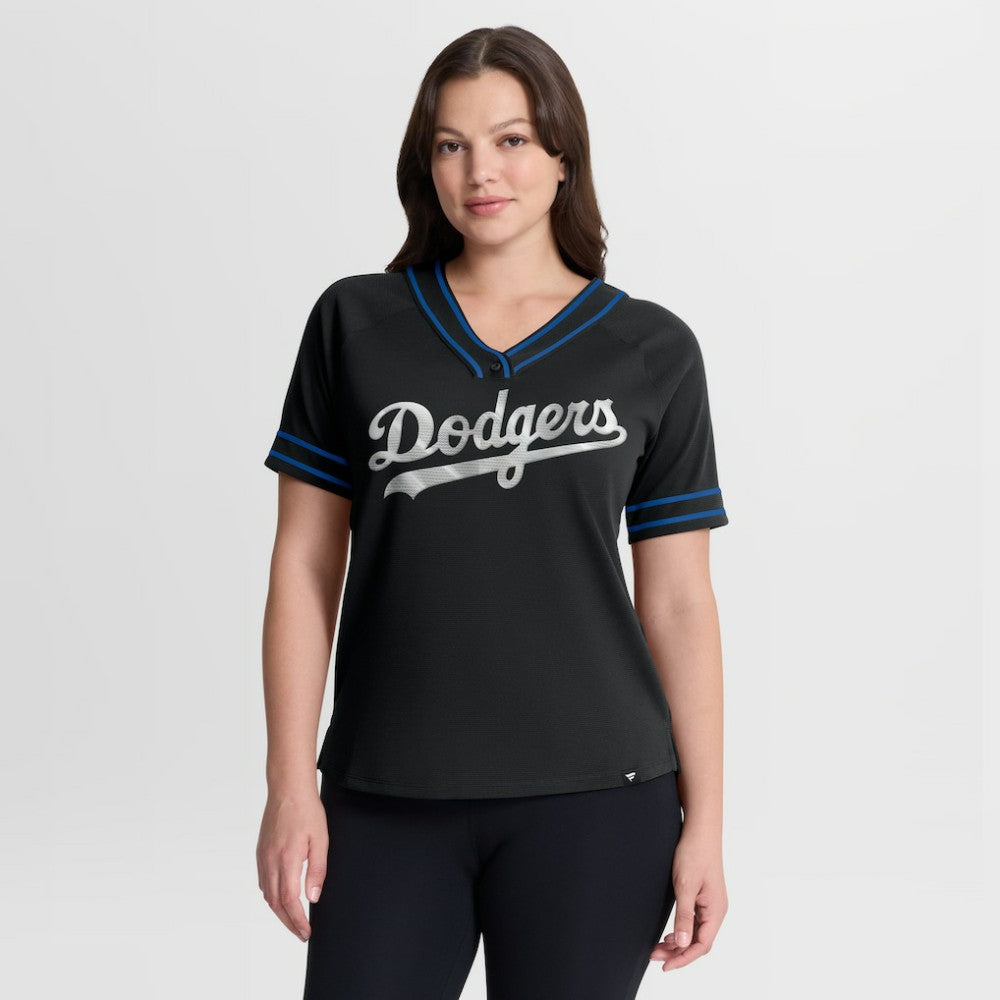 Los Angeles Dodgers Women's Diva Race Ahead Raglan V-Neck T-Shirt Black