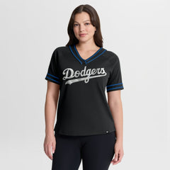 Los Angeles Dodgers Women's Diva Race Ahead Raglan V-Neck T-Shirt Black