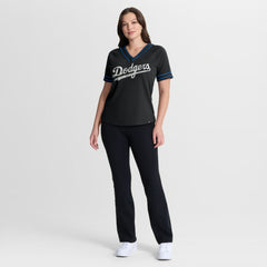Los Angeles Dodgers Women's Diva Race Ahead Raglan V-Neck T-Shirt Black