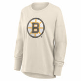 Boston Bruins Fanatics Women's Distressed Logo Long Sleeve T-Shirt Cream
