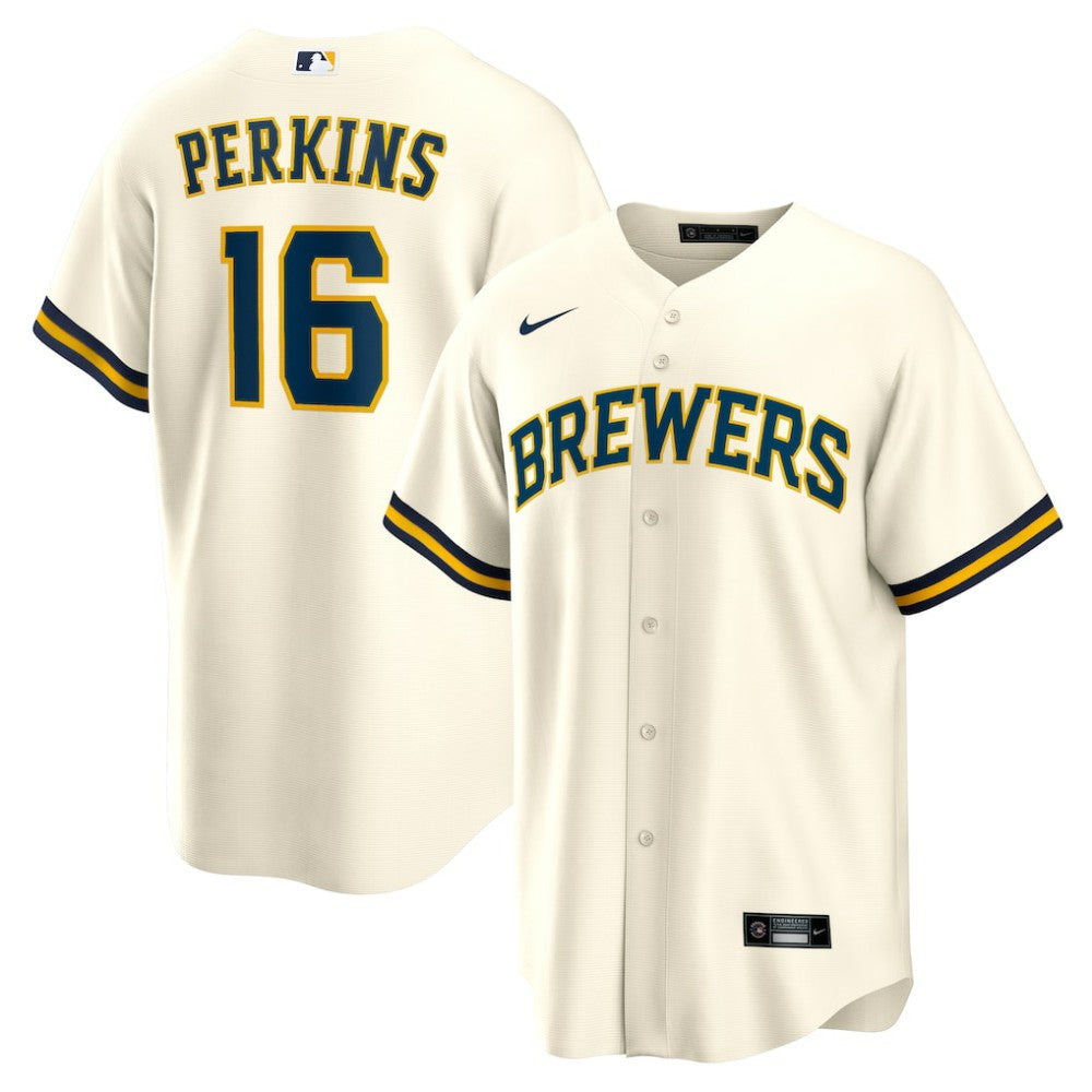 Blake Perkins Milwaukee Brewers Home Replica Jersey Cream | Nike