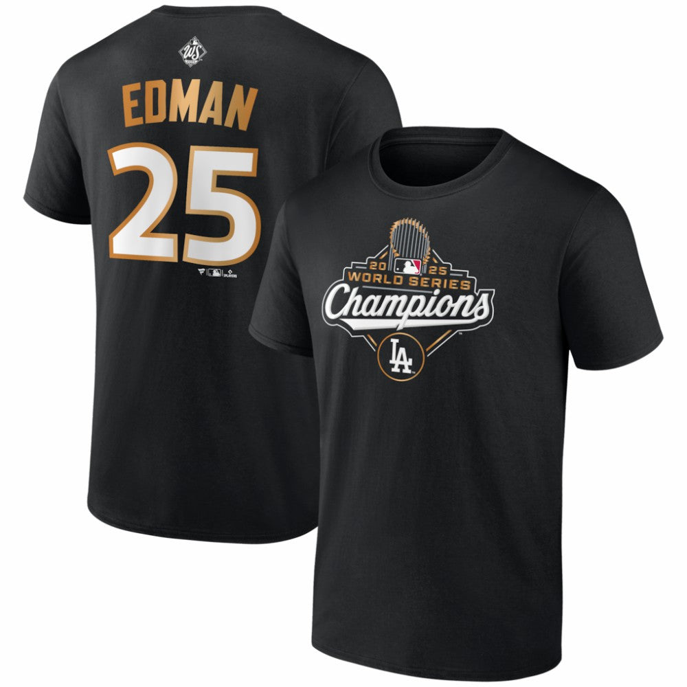 Tommy Edman Los Angeles Dodgers 2025 World Series Champions Name & Number T-Shirt Black