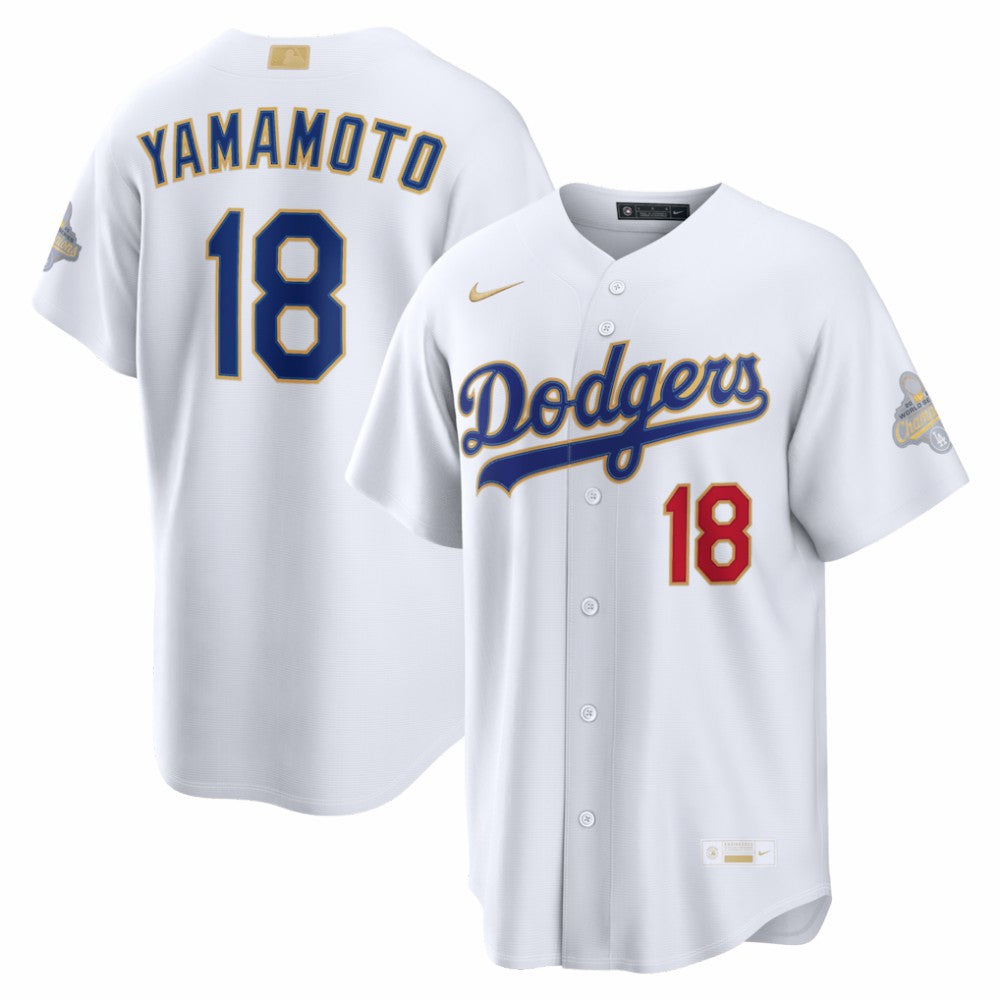 Yoshinobu Yamamoto Los Angeles Dodgers 2026 Gold Collection Stadium Jersey - White