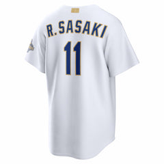 Roki Sasaki Los Angeles Dodgers 2026 Gold Collection Stadium Jersey - White