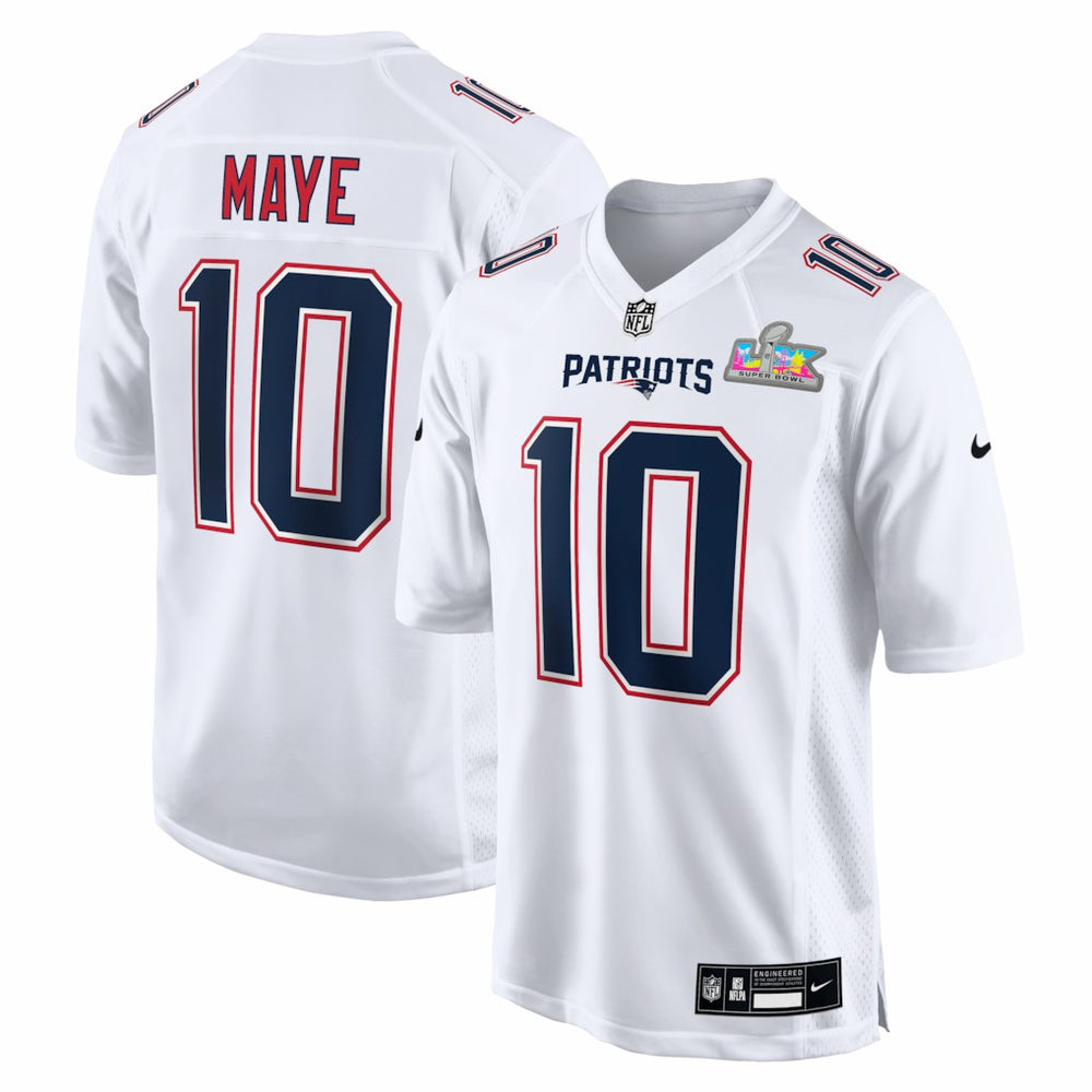 Drake Maye New England Patriots Super Bowl LX Patch Tundra Fashion Game Jersey - White