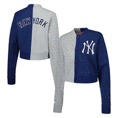 New York Yankees Terez Women's Cropped Button-Up Cardigan Gray/Navy
