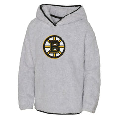 Boston Bruins Girls Youth Ultimate Teddy Fleece Pullover Hoodie Heather Gray