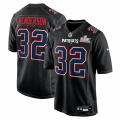 TreVeyon Henderson New England Patriots Super Bowl LX Patch Carbon Fashion Game Jersey - Black