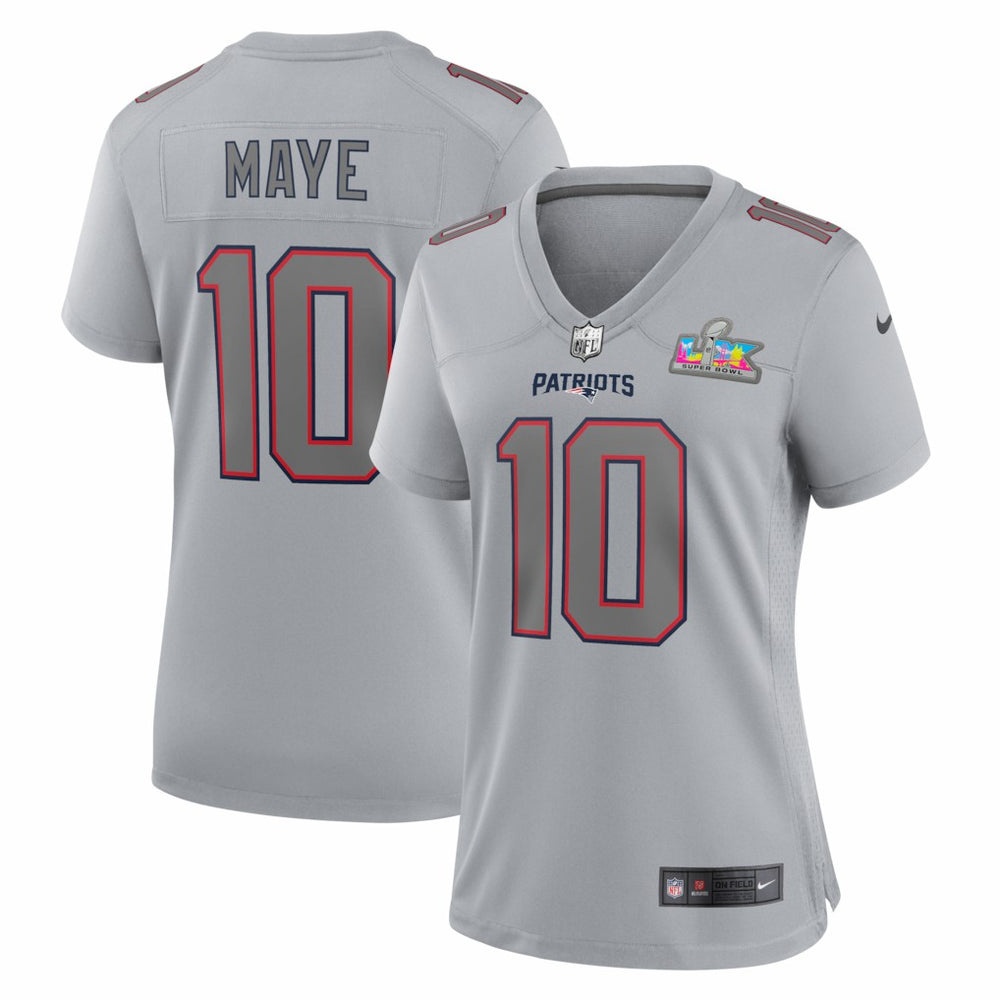 Drake Maye New England Patriots Women's Super Bowl LX Patch Atmosphere Fashion Game Jersey - Silver