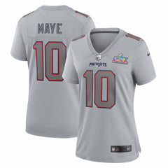 Drake Maye New England Patriots Women's Super Bowl LX Patch Atmosphere Fashion Game Jersey - Silver