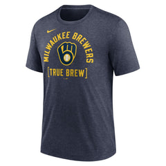 Milwaukee Brewers Swing Big Tri-Blend T-Shirt Heather Navy | Nike