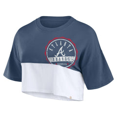 Atlanta Braves Women's Color Split Boxy Cropped T-Shirt Navy/White