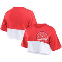 Philadelphia Phillies Women's Color Split Boxy Cropped T-Shirt Heather Red/White