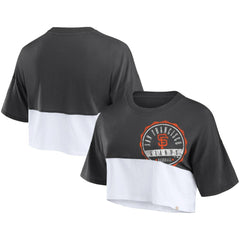 San Francisco Giants Women's Color Split Boxy Cropped T-Shirt Heather Black/White