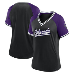 Colorado Rockies Women's Glitz & Glam League Diva Raglan V-Neck T-Shirt Black