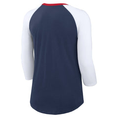 Atlanta Braves Women's Knockout Arch 3/4-Sleeve Raglan Tri-Blend T-Shirt Navy/White | Nike