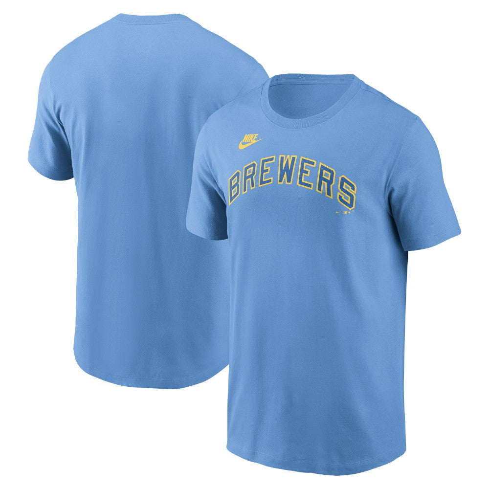Milwaukee Brewers Cooperstown Collection Wordmark T-Shirt Powder Blue | Nike