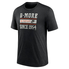 Baltimore Orioles Cooperstown Collection Local Stack Tri-Blend T-Shirt Heather Black | Nike