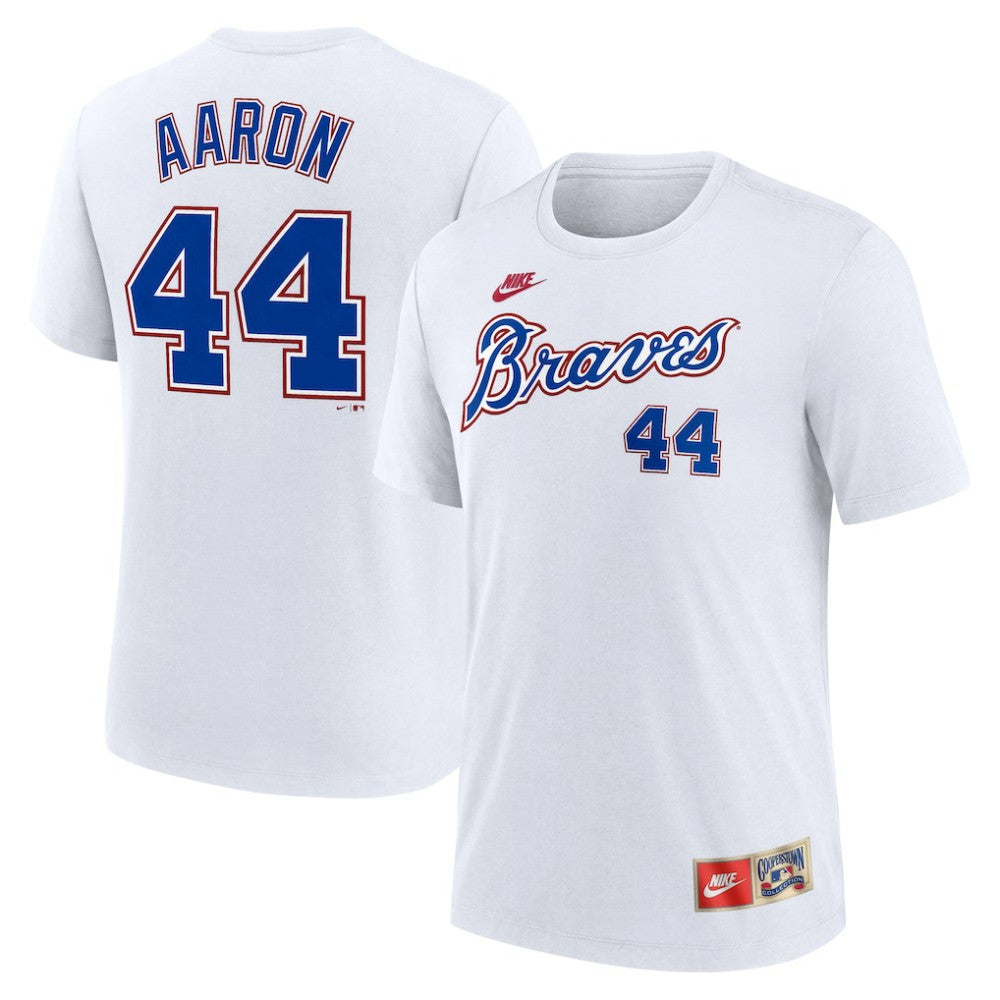 Hank Aaron Atlanta Braves Cooperstown Collection Tri-Blend Name & Number T-Shirt White | Nike