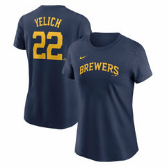 Christian Yelich Milwaukee Brewers Women's Cooperstown Collection Fuse Name & Number T-Shirt Navy | Nike