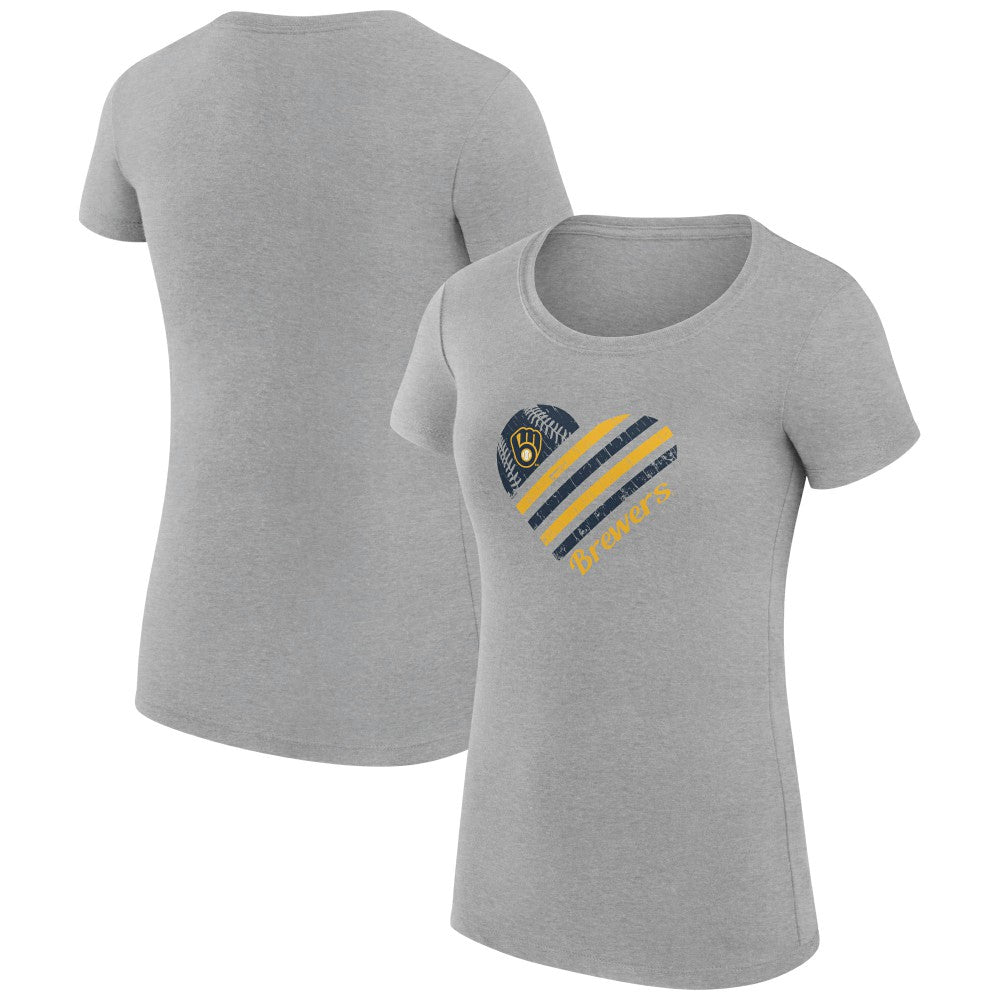 Milwaukee Brewers G-III 4Her by Carl Banks Women's Super-Slim Fit Lightweight Heart Graphic T-Shirt Heather Gray