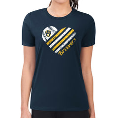 Milwaukee Brewers G-III 4Her by Carl Banks Women's Super-Slim Fit Lightweight Heart Graphic T-Shirt Navy