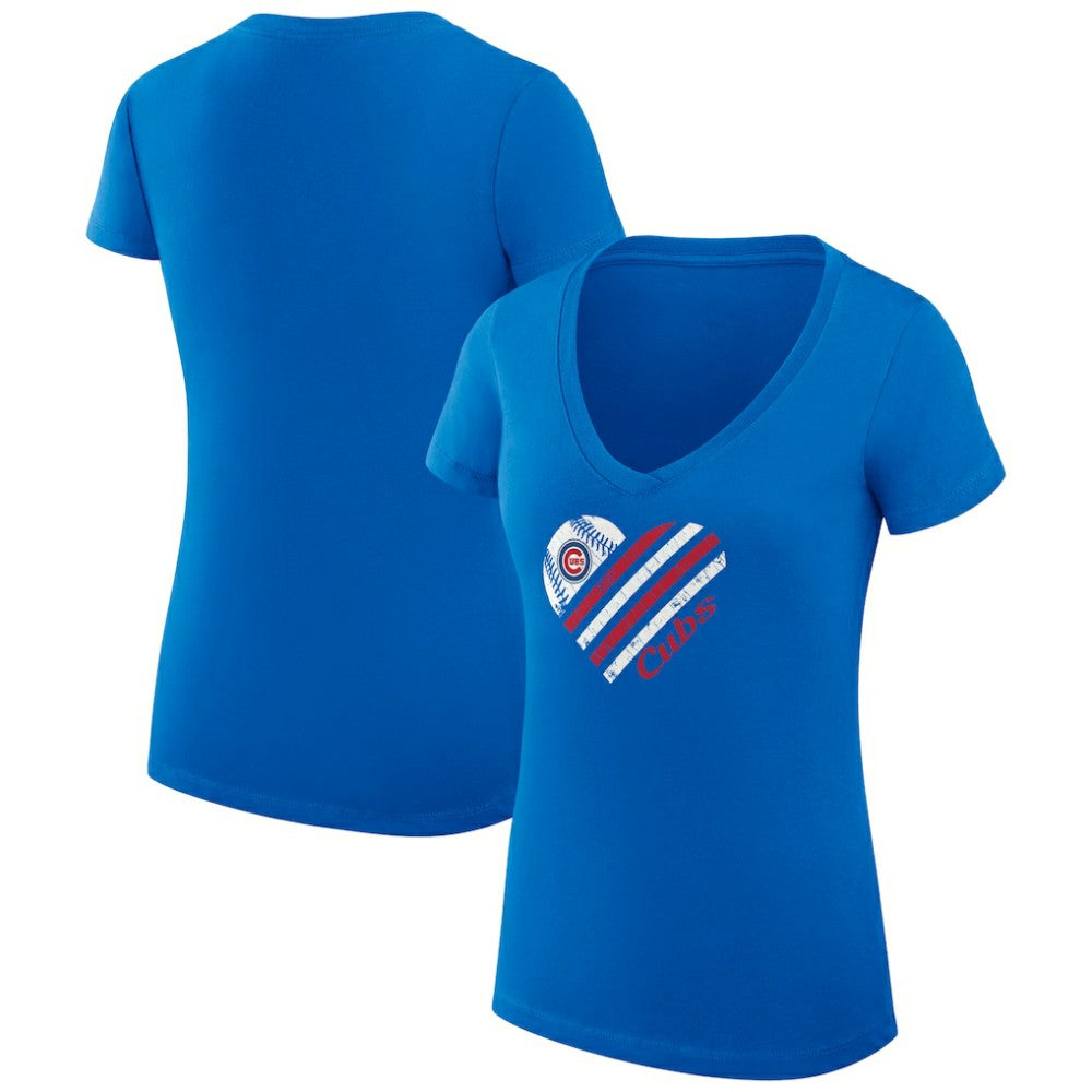 Chicago Cubs G-III 4Her by Carl Banks Women's Super-Slim Fit Lightweight Heart V-Neck T-Shirt Royal