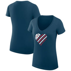 Cleveland Guardians G-III 4Her by Carl Banks Women's Super-Slim Fit Lightweight Heart V-Neck T-Shirt Navy
