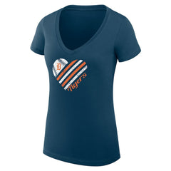 Detroit Tigers G-III 4Her by Carl Banks Women's Super-Slim Fit Lightweight Heart V-Neck T-Shirt Navy