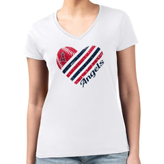 Los Angeles Angels G-III 4Her by Carl Banks Women's Super-Slim Fit Lightweight Heart V-Neck T-Shirt White