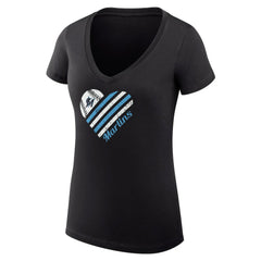 Miami Marlins G-III 4Her by Carl Banks Women's Super-Slim Fit Lightweight Heart V-Neck T-Shirt Black