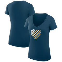Milwaukee Brewers G-III 4Her by Carl Banks Women's Super-Slim Fit Lightweight Heart V-Neck T-Shirt Navy